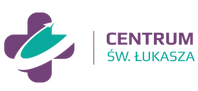 Logo z fioletowo zielonym krzyżem i napisem: Centrum Św. Łukasza