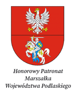 Herb Podlasia z podpisem Honorowy Patronat Marszałka Województwa Podlaskiego